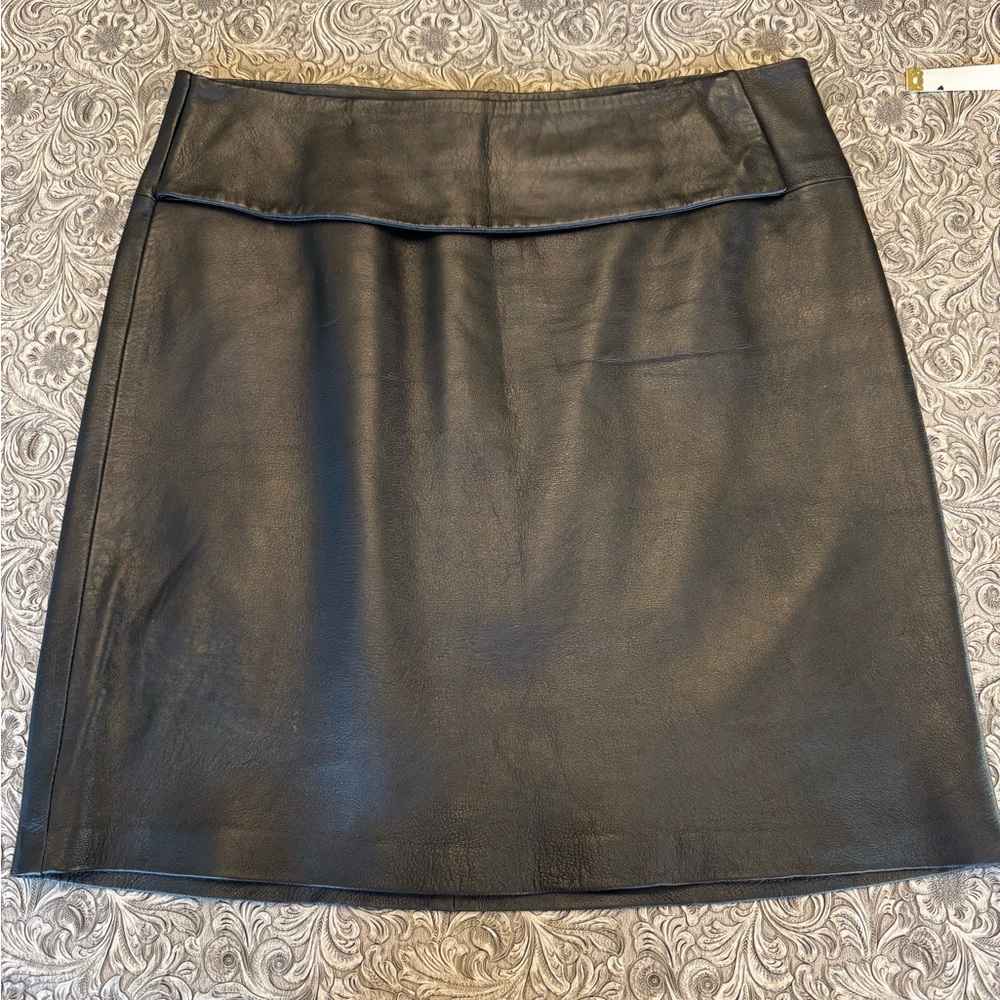 INC black real leather mini skirt